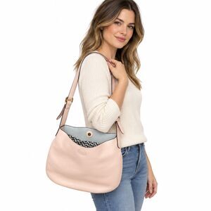 Susan Joy Blush Pink Genuine Leather Hobo Shoulder Bag Chevron Lining Insert Bag